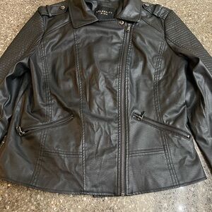 Celebrity Pink Black Faux Leather Motorcycle Jacket Size L Moto Biker Goth Coat